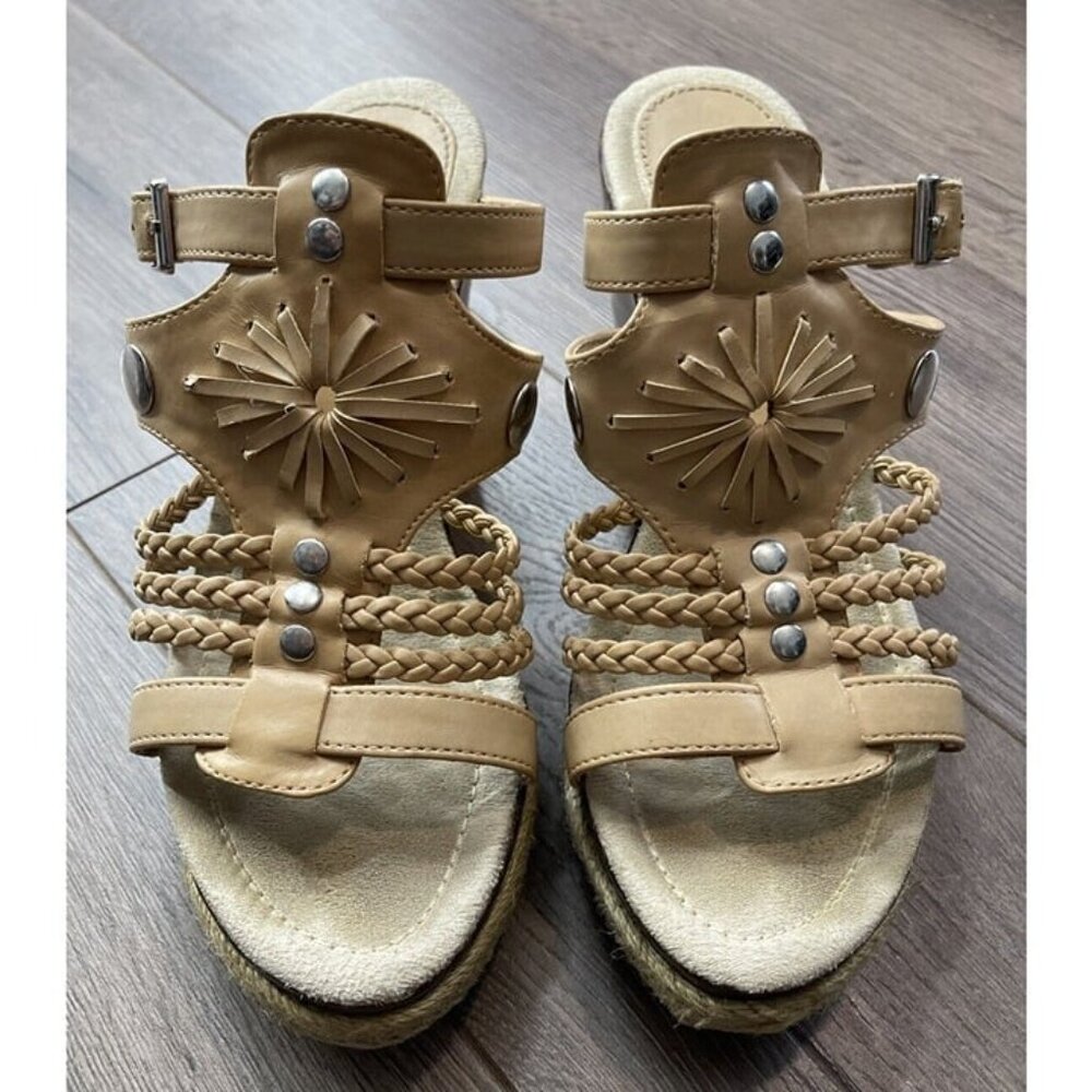 2 Lips Too Wedge Sandals Womens 8 Tan Too Rad High Heels Strappy Open Toe in Box - Picture 6 of 8
